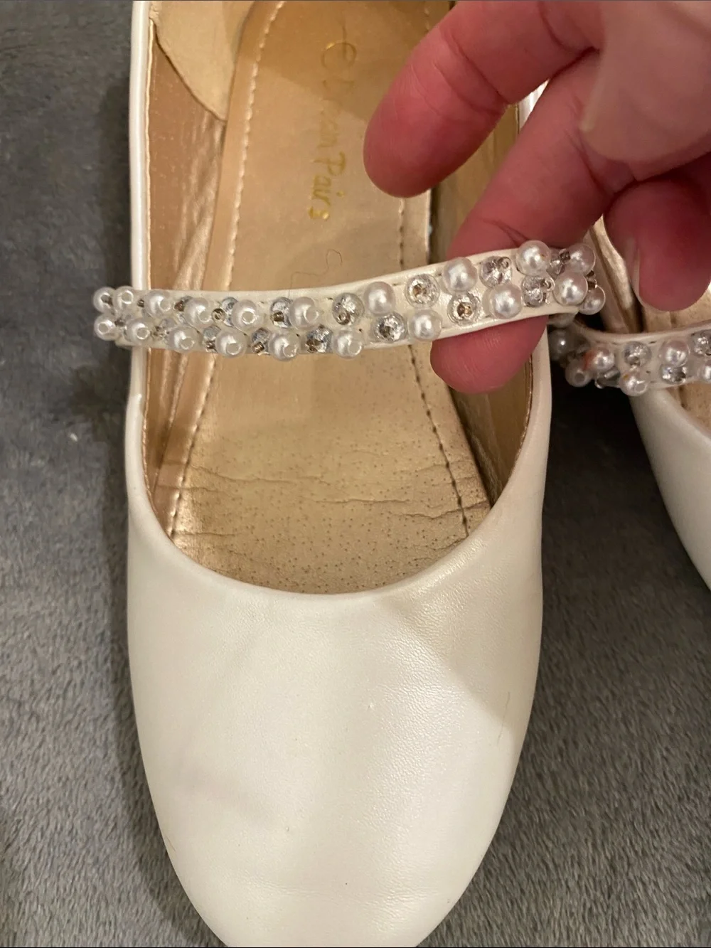 Dream Pairs Cream Pearl-Strap Mary Jane Flats
